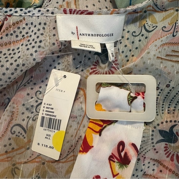 Anthropologie Dani Floral Kimono Duster Belt Bell Sleeve Metallic Thread - Picture 8 of 9